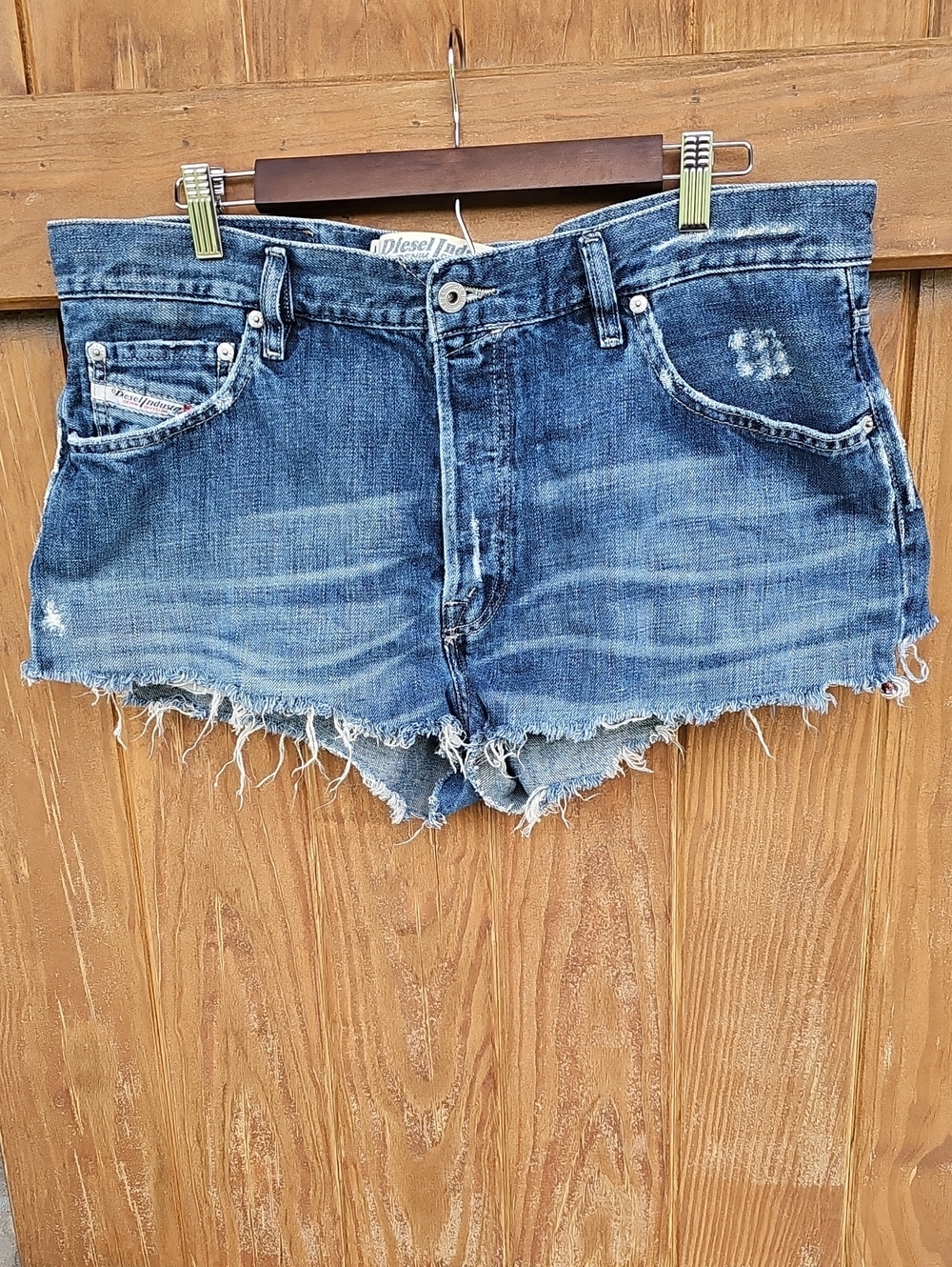 Diesel Distressed Blue Denim Cutoff Shorts with Frayed Hem
